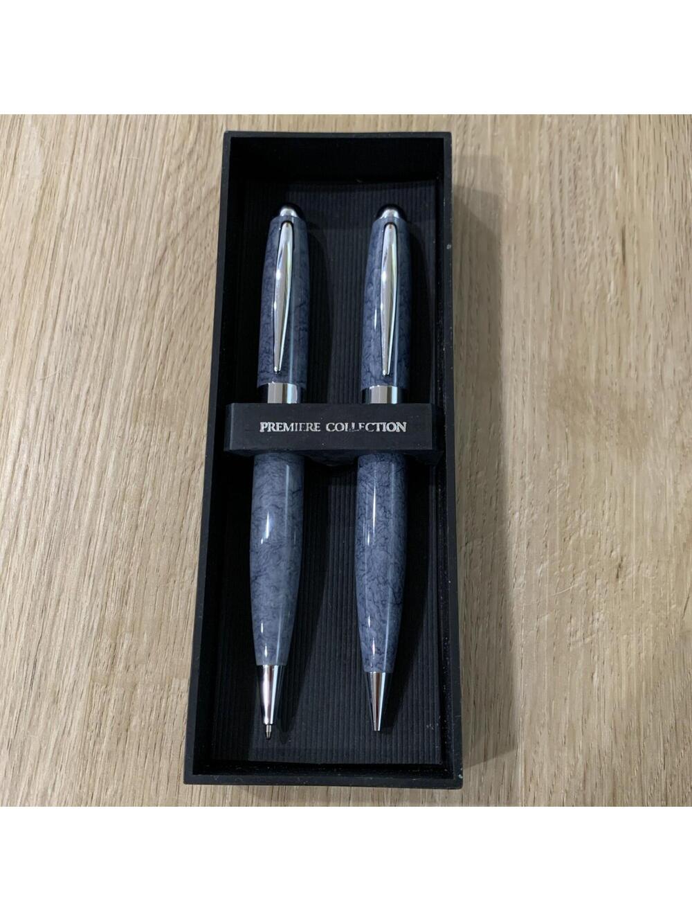 Grey Marbled Pen Pencil Set Chrome Heavy Weight Writing Set